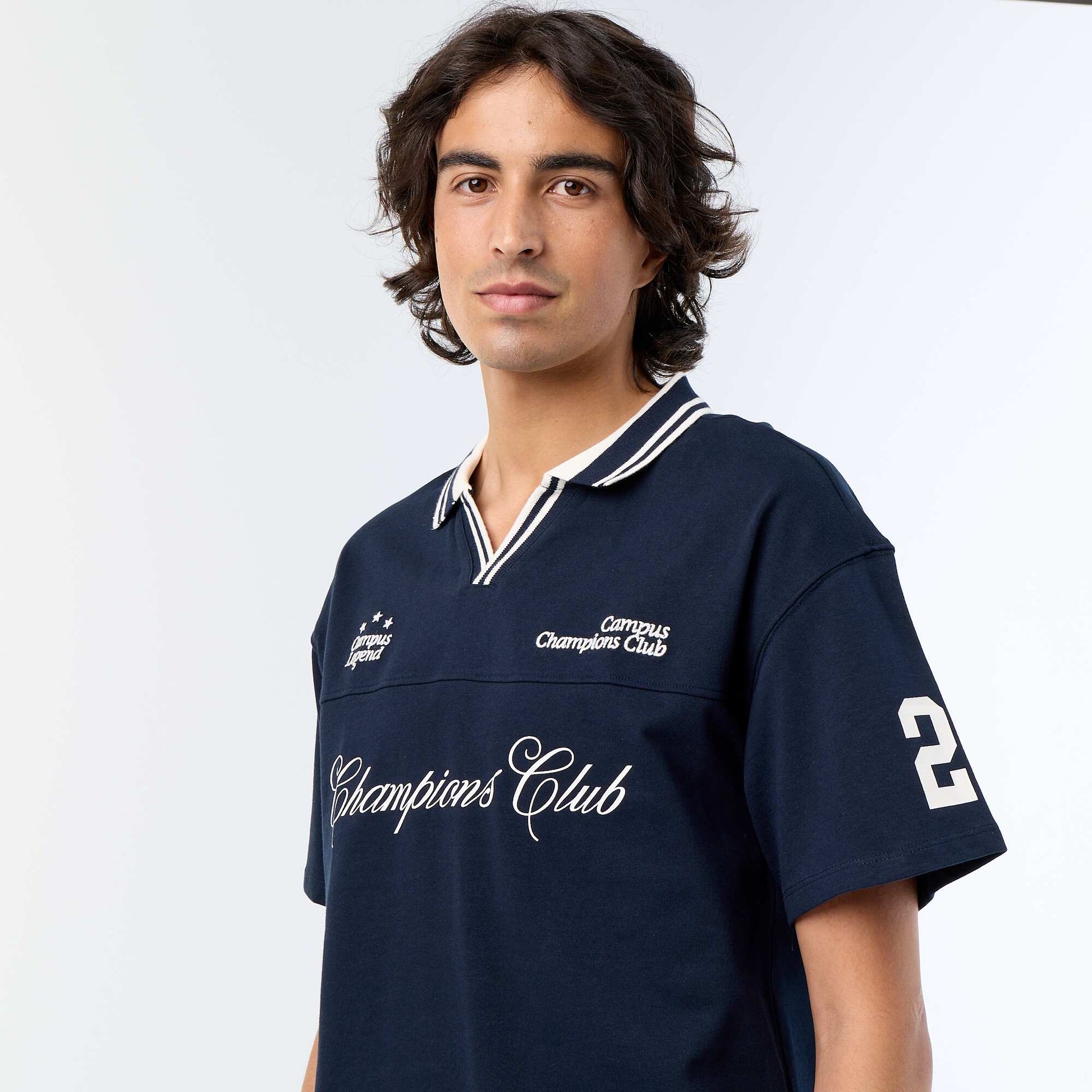 Polo shirt with embroidered lettering and short sleeves BLUE