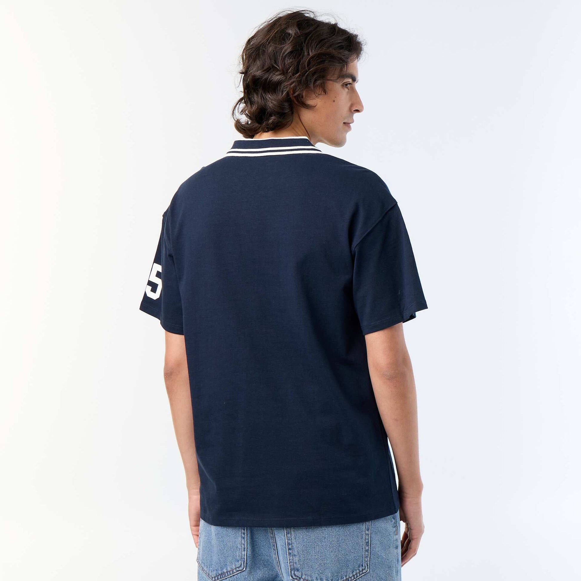 Polo shirt with embroidered lettering and short sleeves BLUE