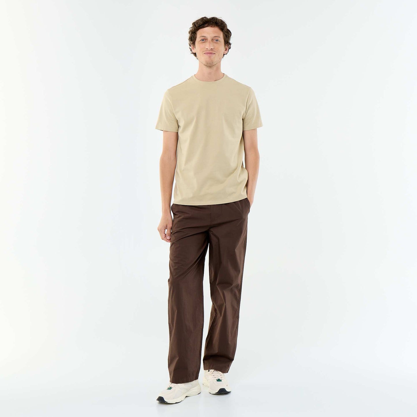 Plain Poplin Wide-Leg Trousers BROWN