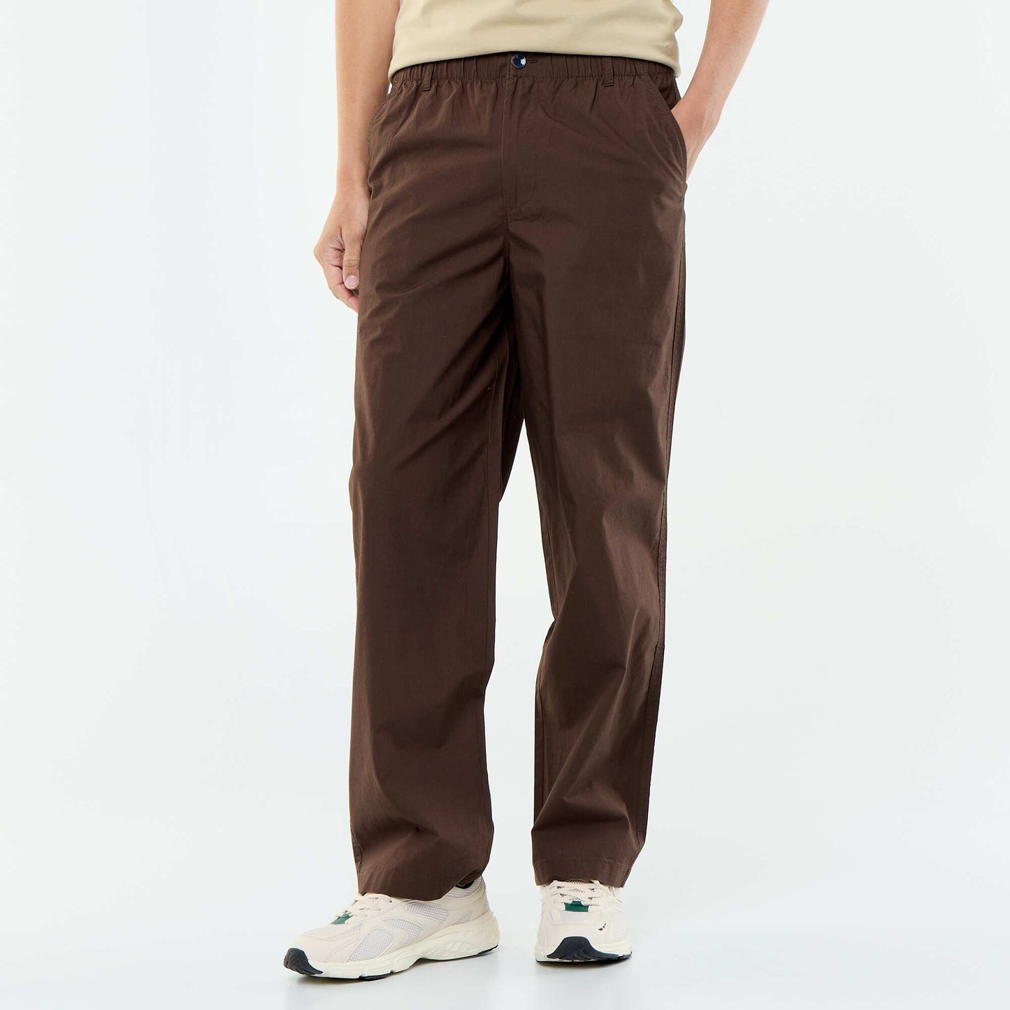 Plain Poplin Wide-Leg Trousers BROWN