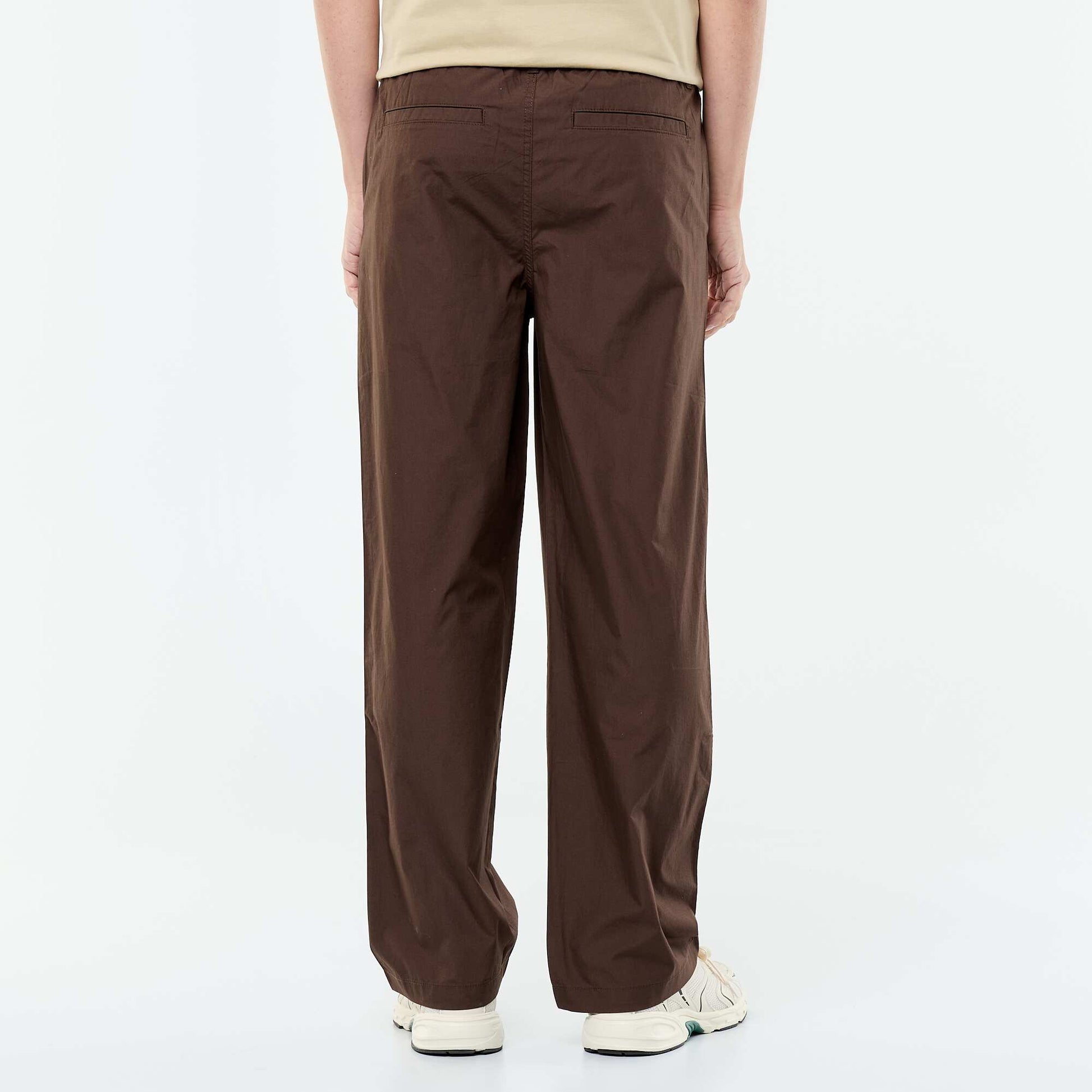 Plain Poplin Wide-Leg Trousers BROWN