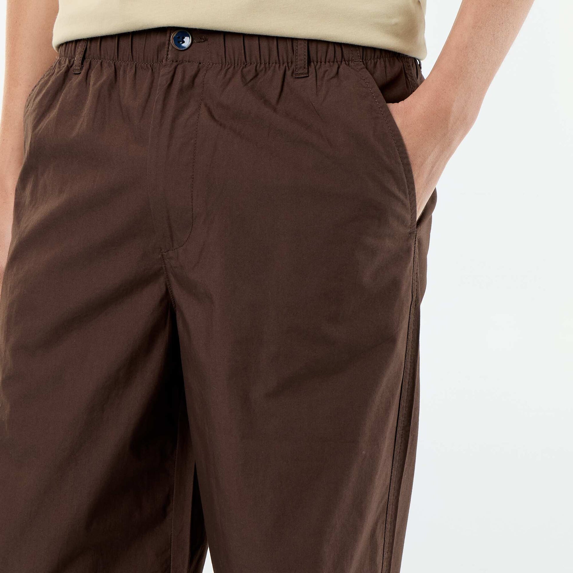 Plain Poplin Wide-Leg Trousers BROWN