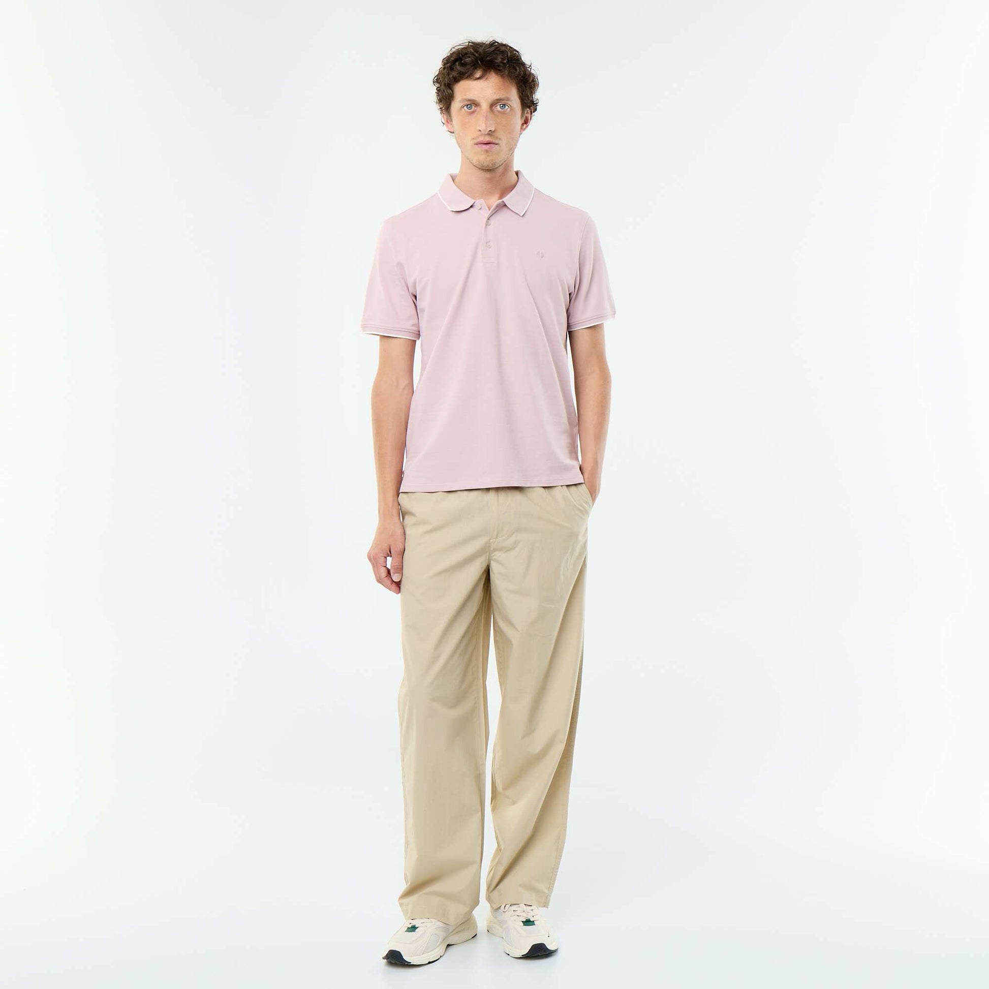 Plain Poplin Wide-Leg Trousers BEIGE