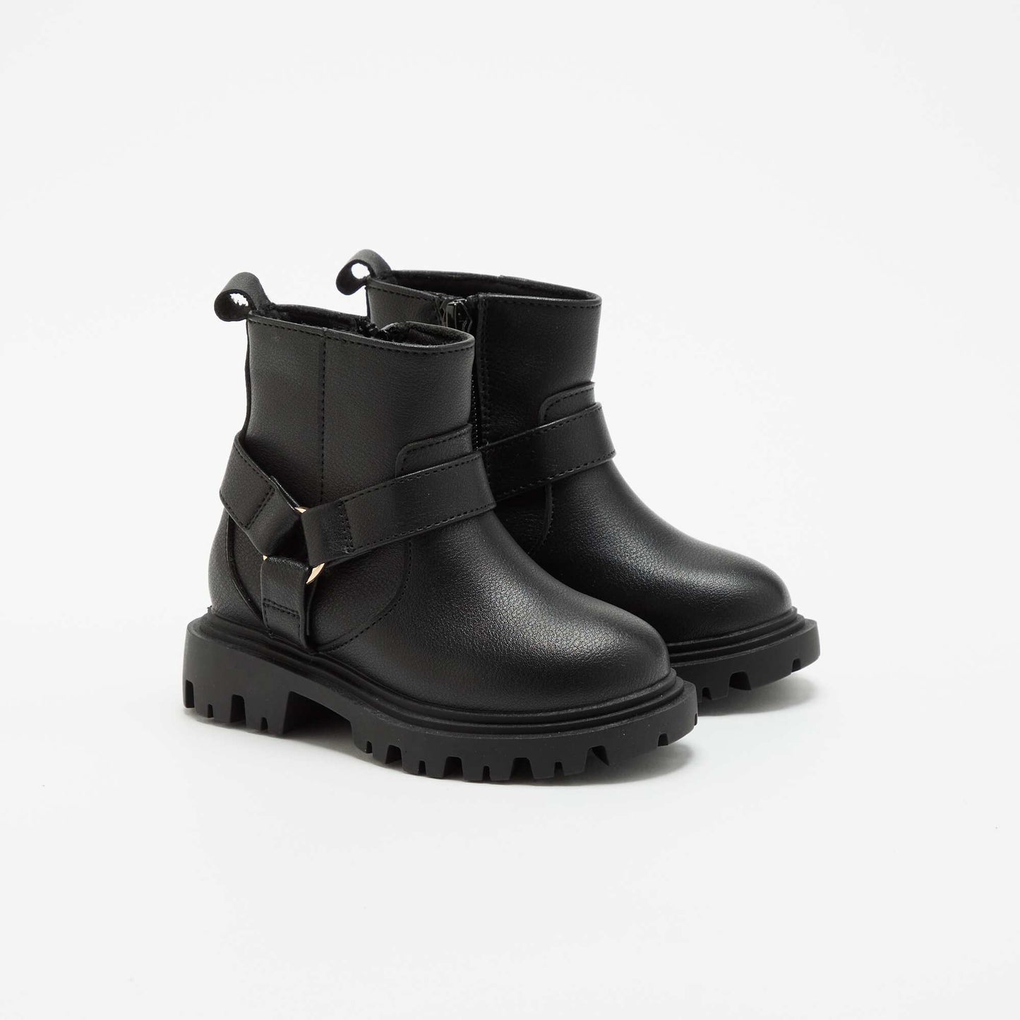 Faux leather biker strap boots BLACK