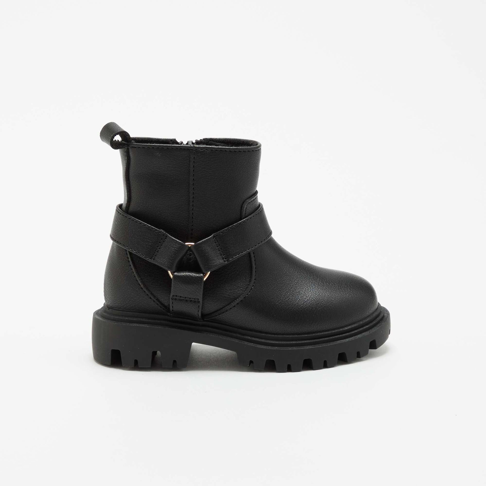 Faux leather biker strap boots BLACK