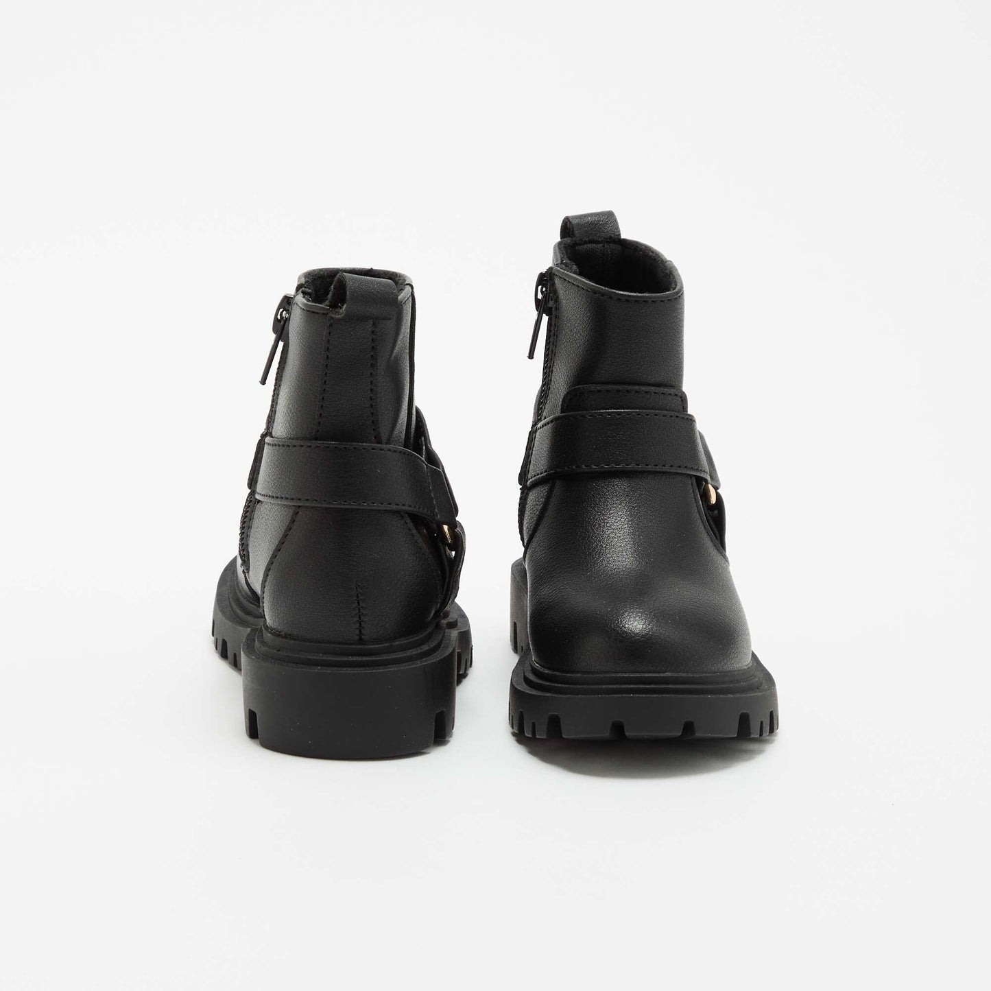 Faux leather biker strap boots BLACK