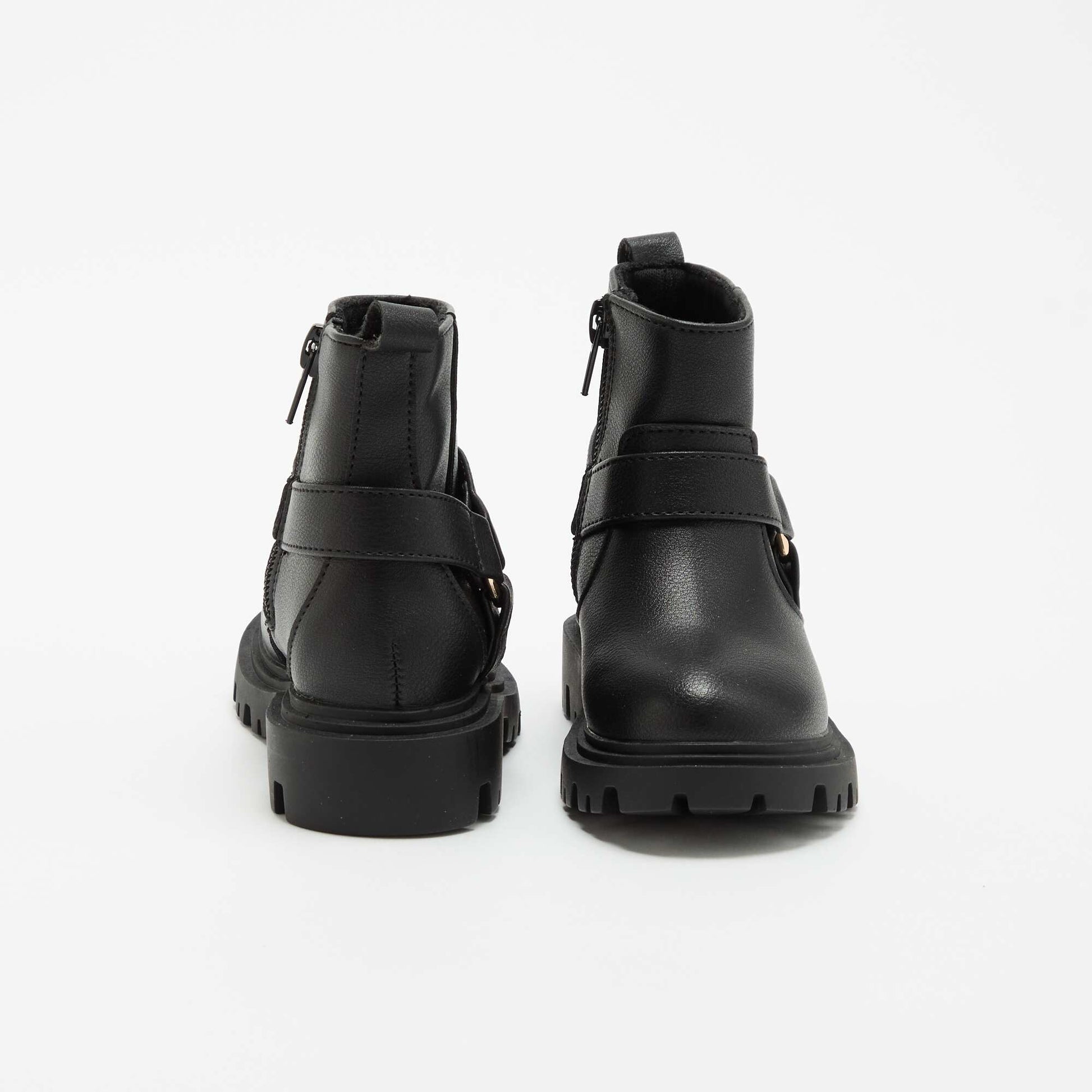Faux leather biker strap boots BLACK
