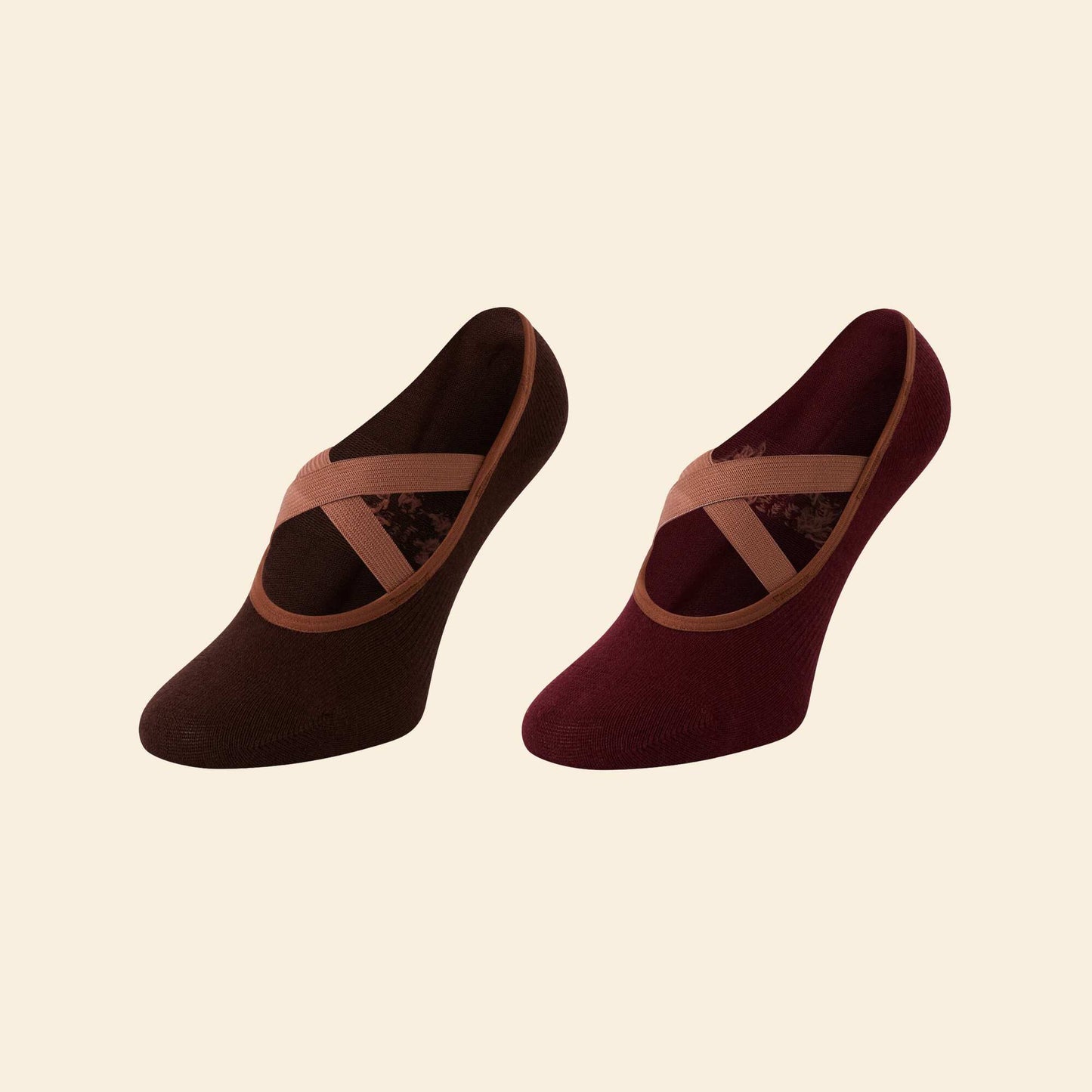 Pack of 2 pairs of yoga ankle socks BROWN