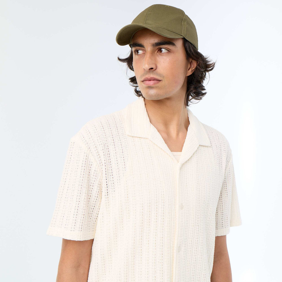 Open-knit Short-Sleeved Shirt WHITE