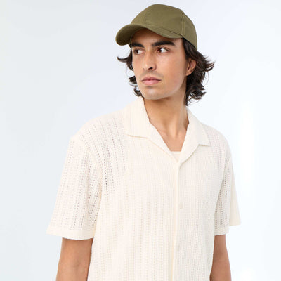 Open-knit Short-Sleeved Shirt WHITE