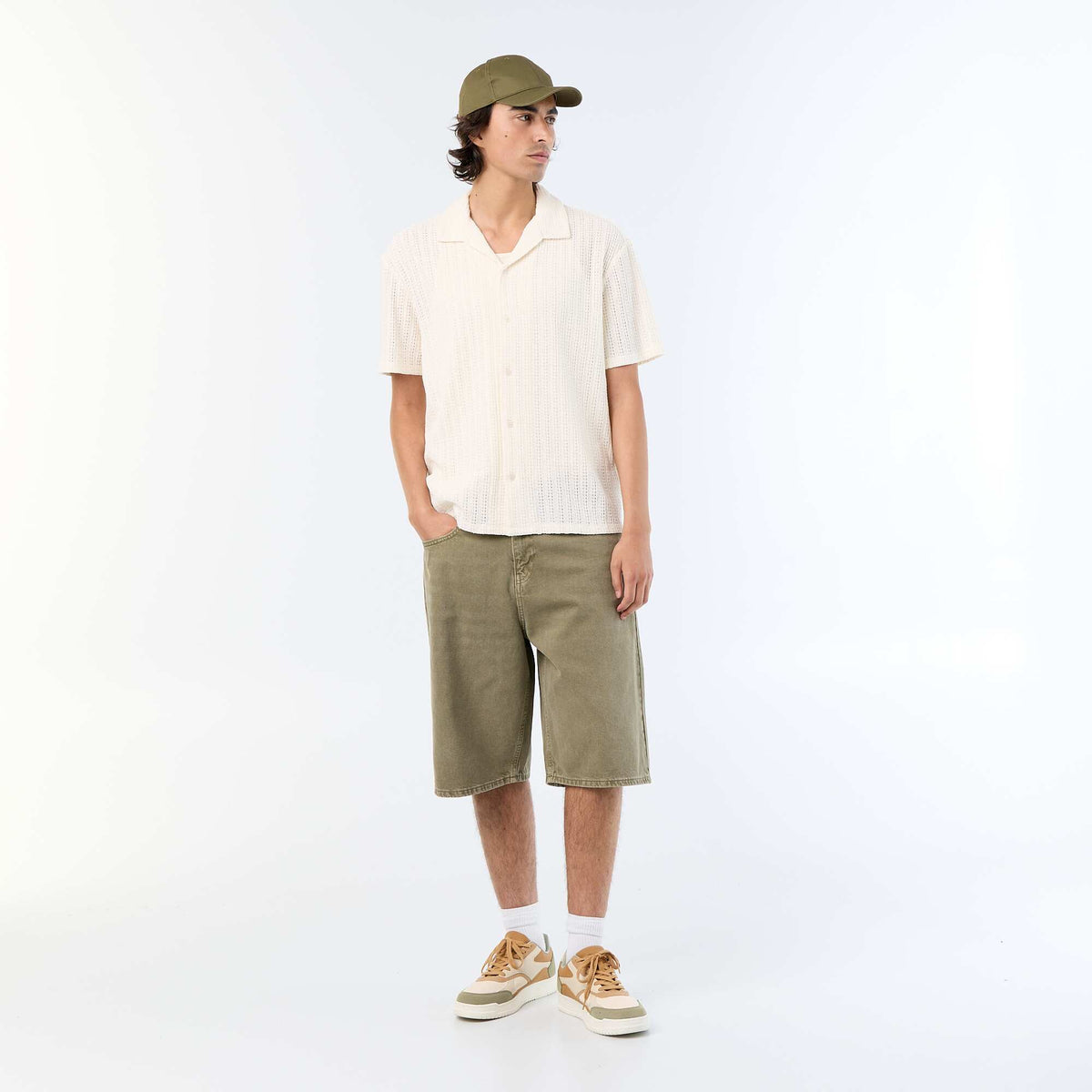 Open-knit Short-Sleeved Shirt WHITE
