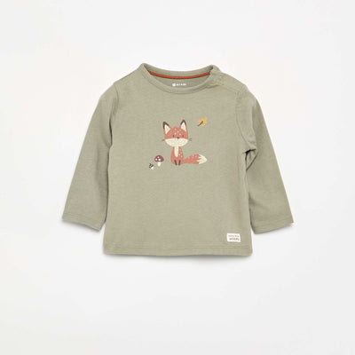 Printed long-sleeved T-shirt GREEN