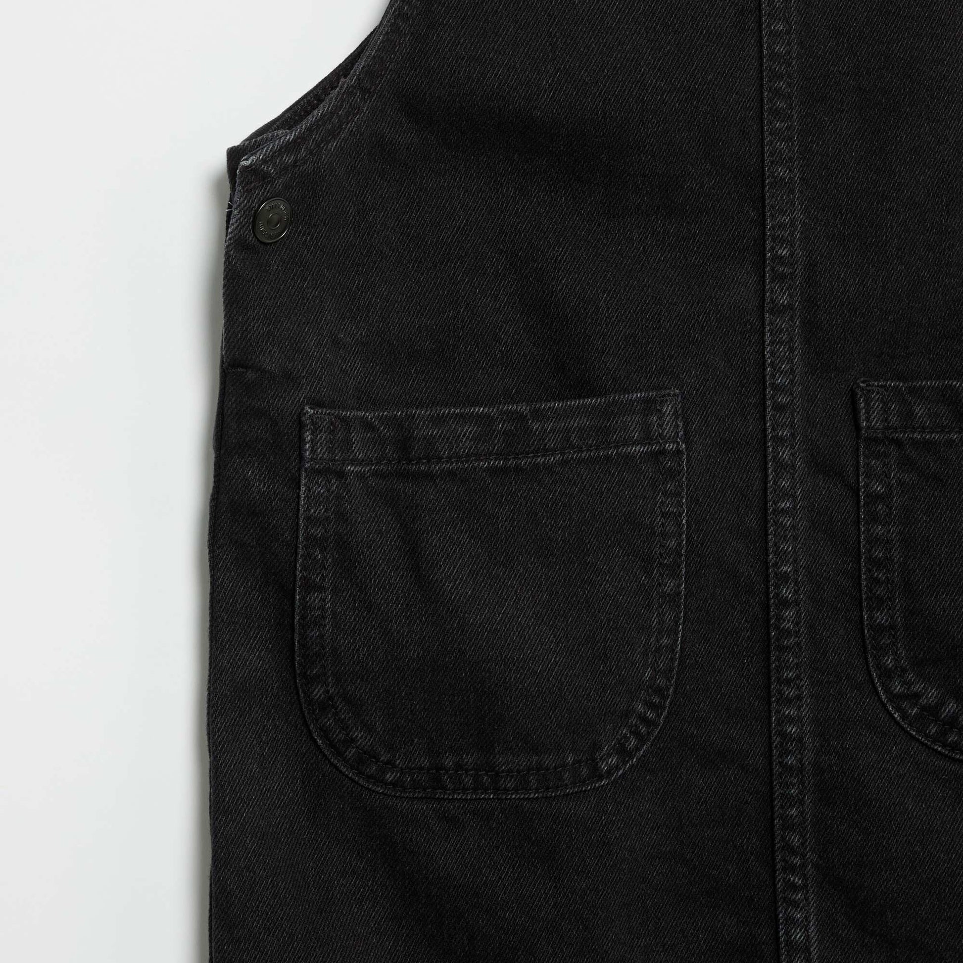 Denim dungaree dress with 2 patch pockets BLACK