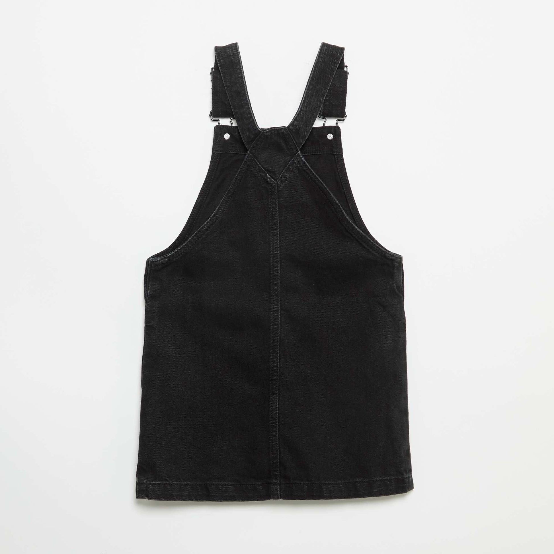 Denim dungaree dress with 2 patch pockets BLACK