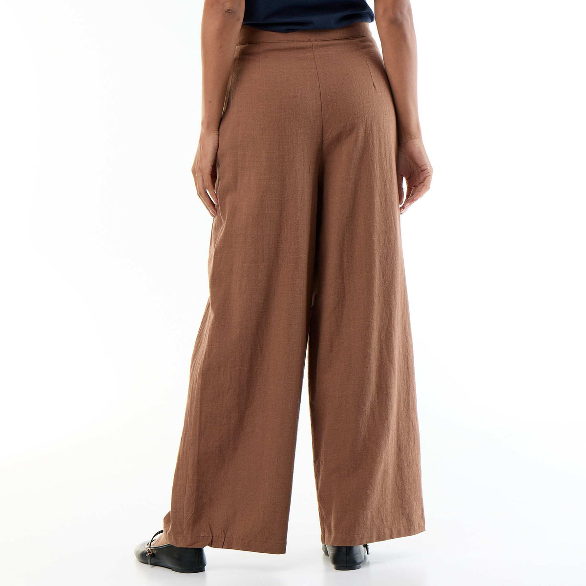 Linen blend wide leg pants BROWN