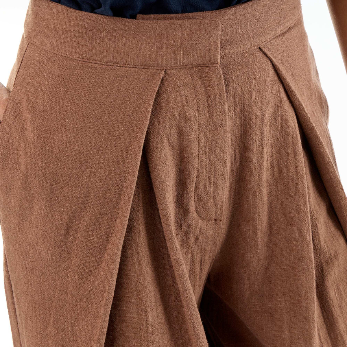 Linen blend wide leg pants BROWN