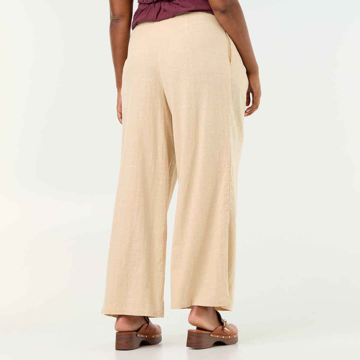 Linen blend wide leg pants BEIGE