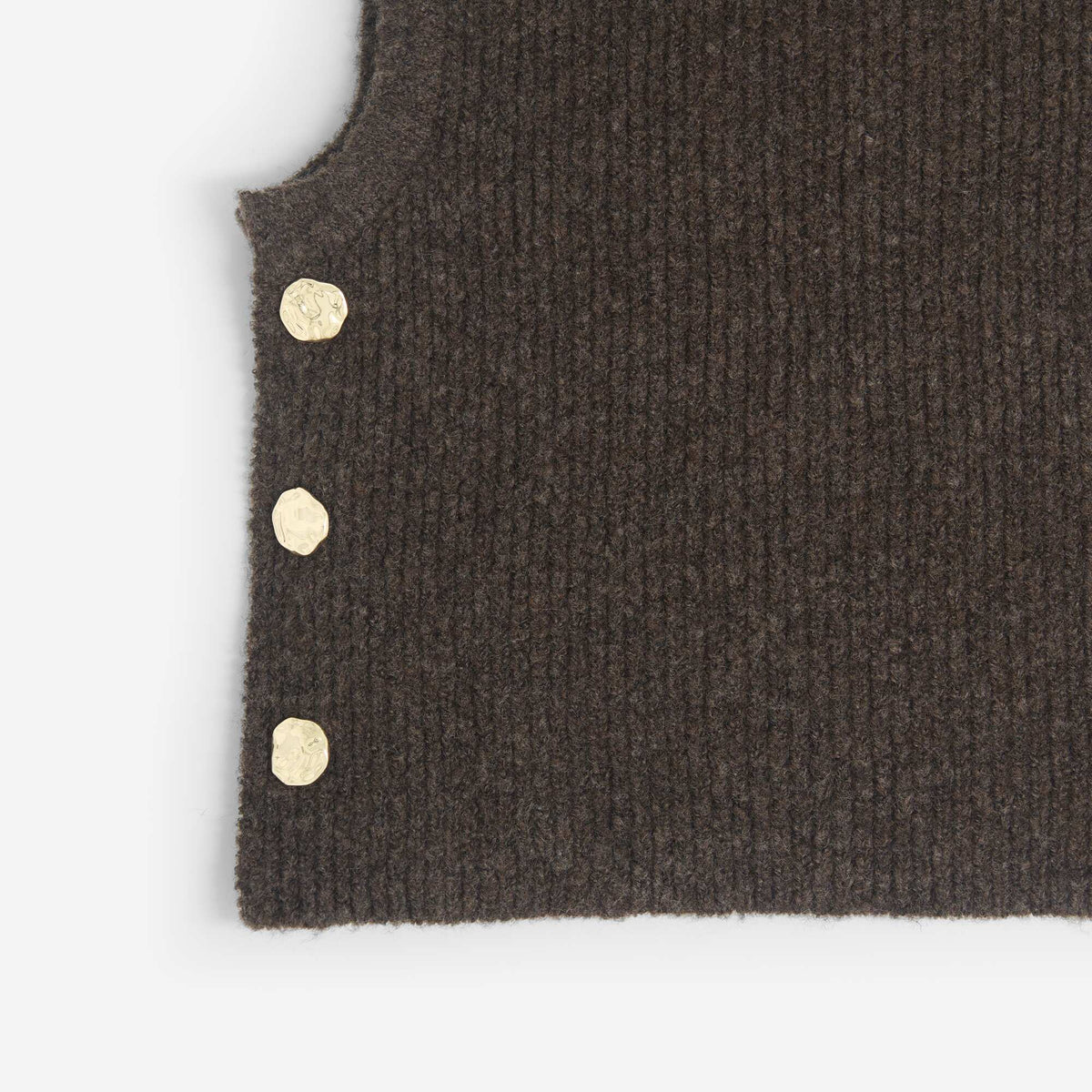 Knitted Balaclava with Decorative Gold Buttons BROWN