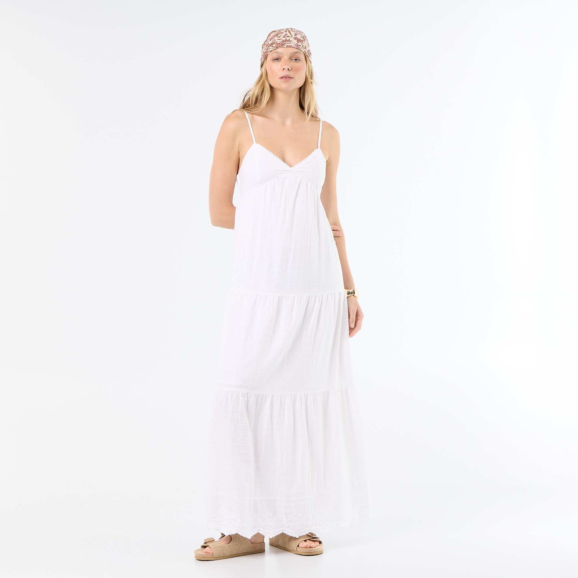 Tiered long dress WHITE