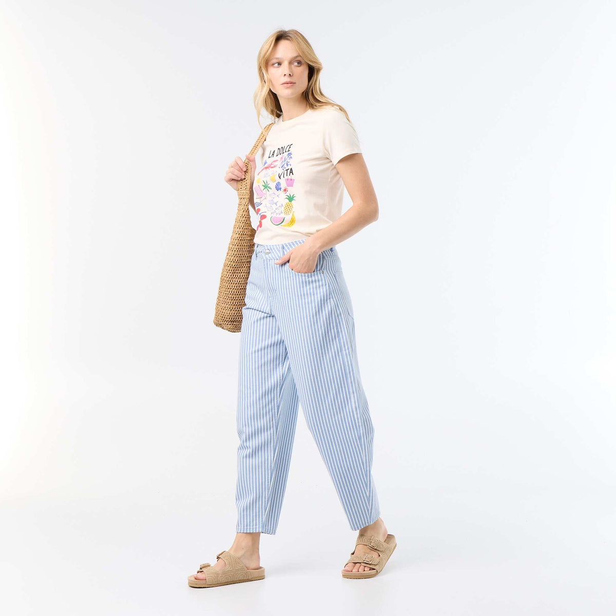 High-waisted balloon-leg trousers BLUE