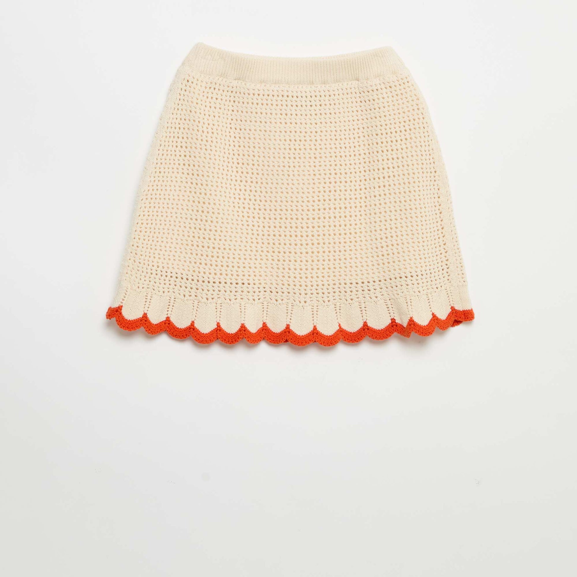 Fine knit skirt with wavy trim BEIGE