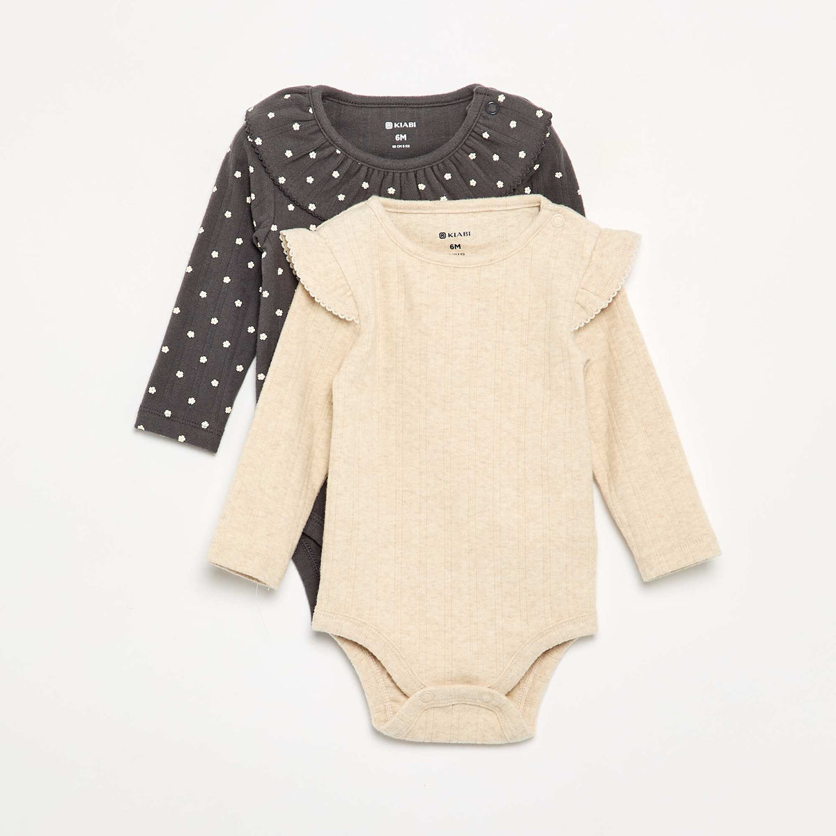 Patterned Bodysuits with Frilled Collar GREY