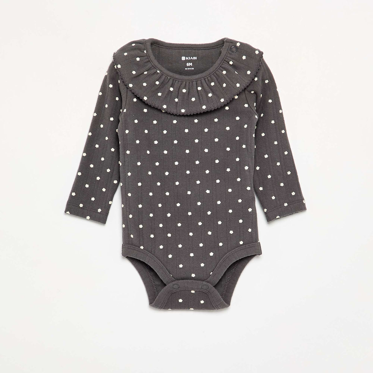 Patterned Bodysuits with Frilled Collar GREY
