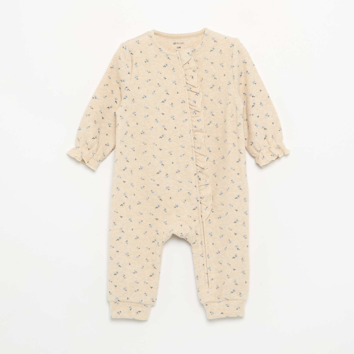 Velour Long-Sleeved Footless Sleepsuit BEIGE