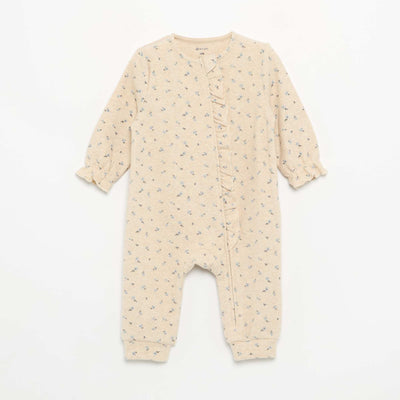 Velour Long-Sleeved Footless Sleepsuit BEIGE