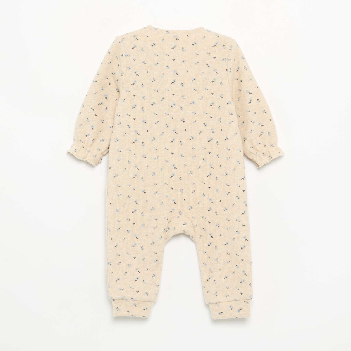 Velour Long-Sleeved Footless Sleepsuit BEIGE