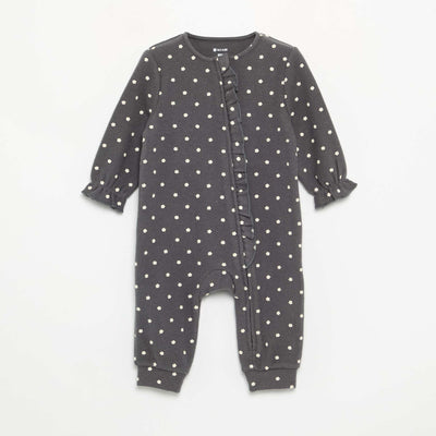 Velour Long-Sleeved Footless Sleepsuit GREY