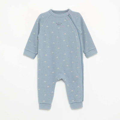 Velour Long-Sleeve Footless Sleepsuit BLUE