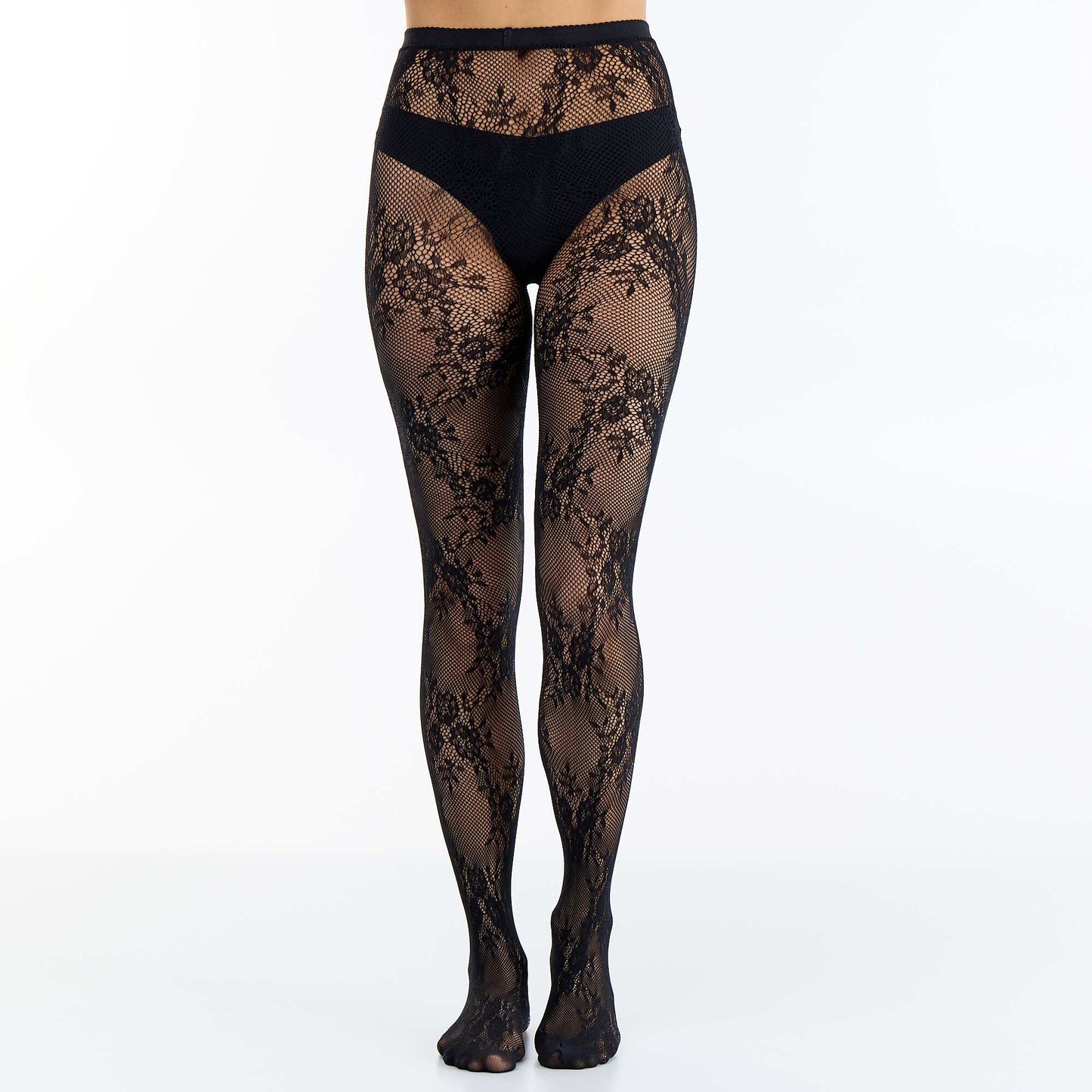 Floral lace effect tights BLACK