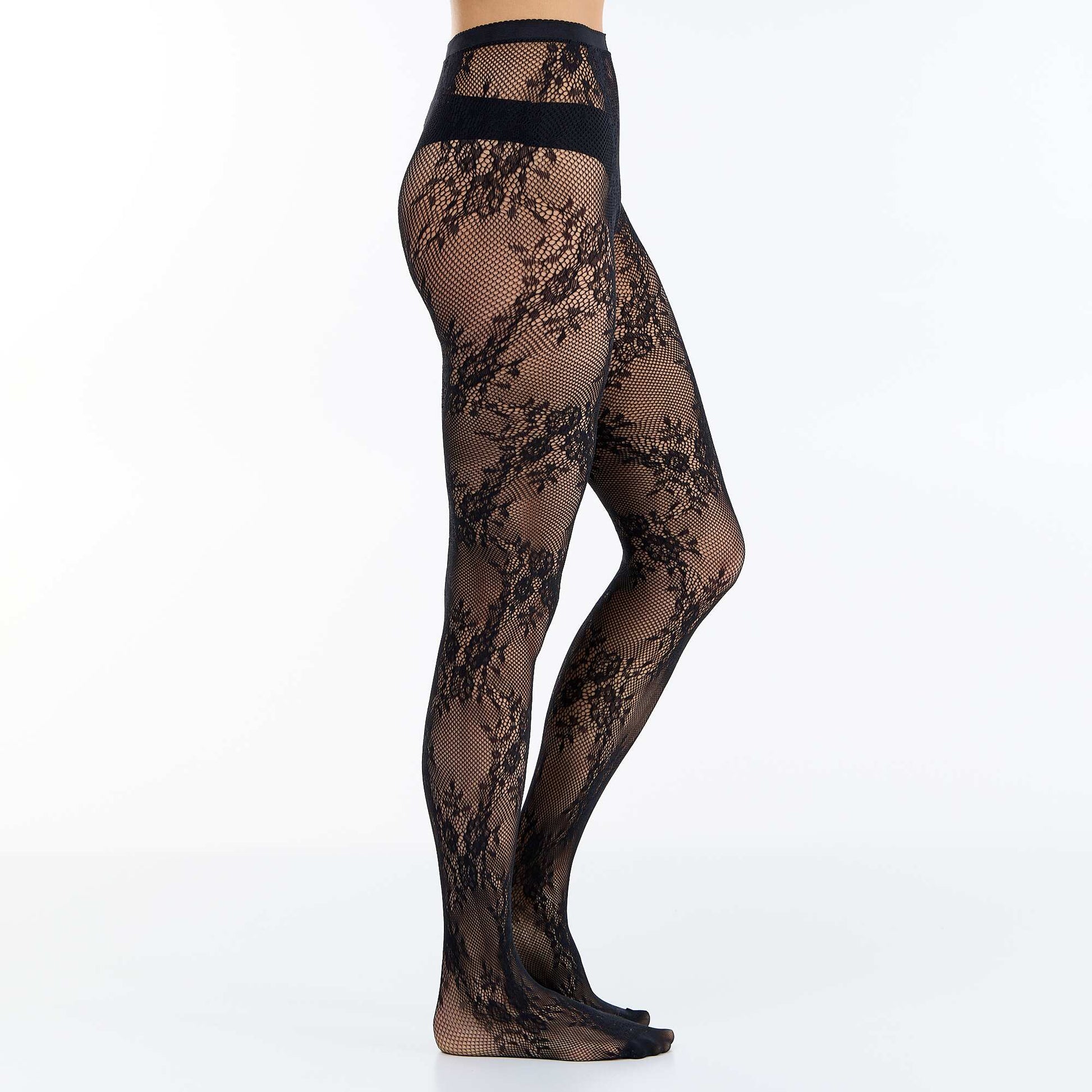 Floral lace effect tights BLACK