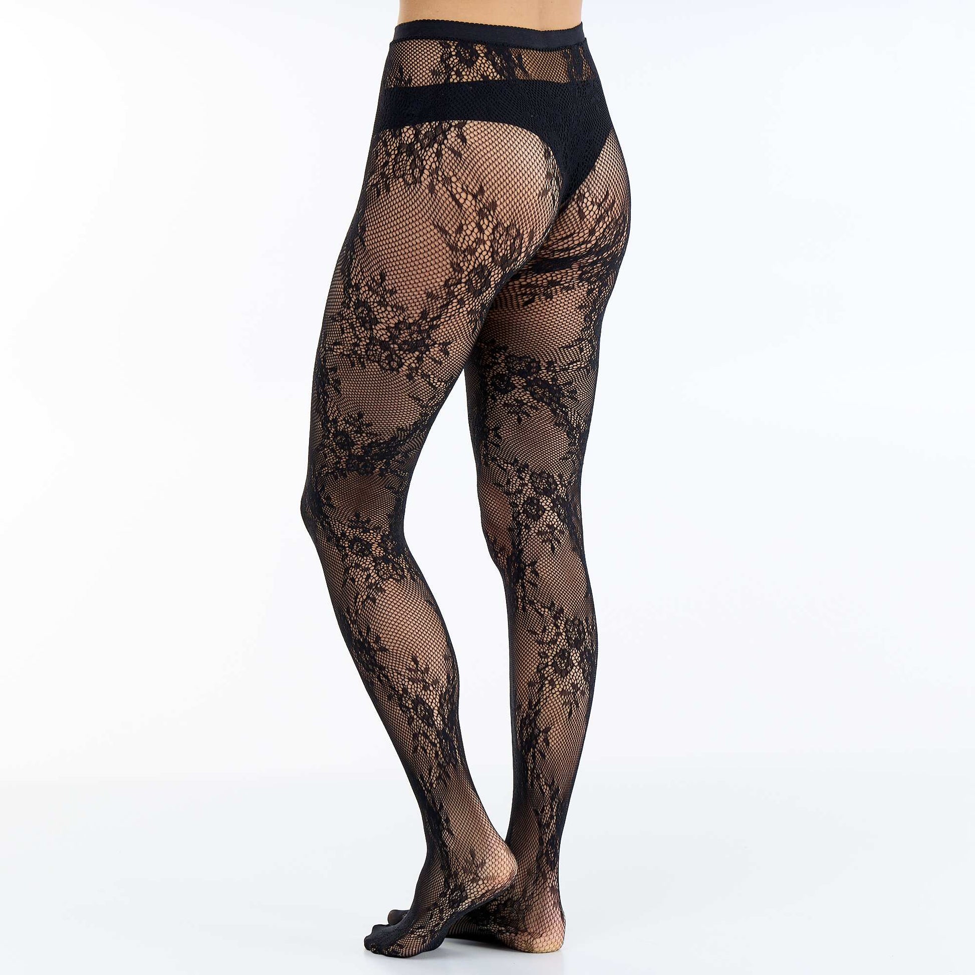 Floral lace effect tights BLACK