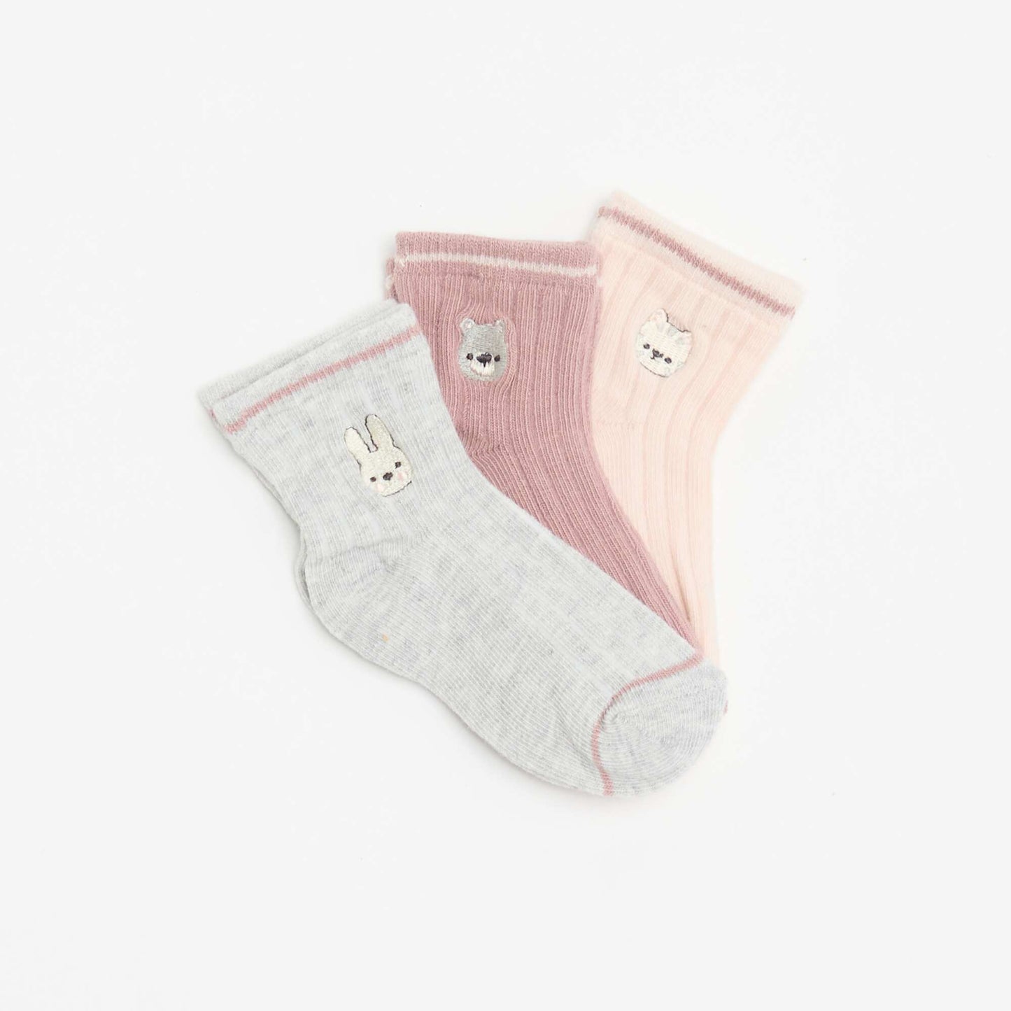 3-pack of Playful Embroidered Ankle Socks PINK