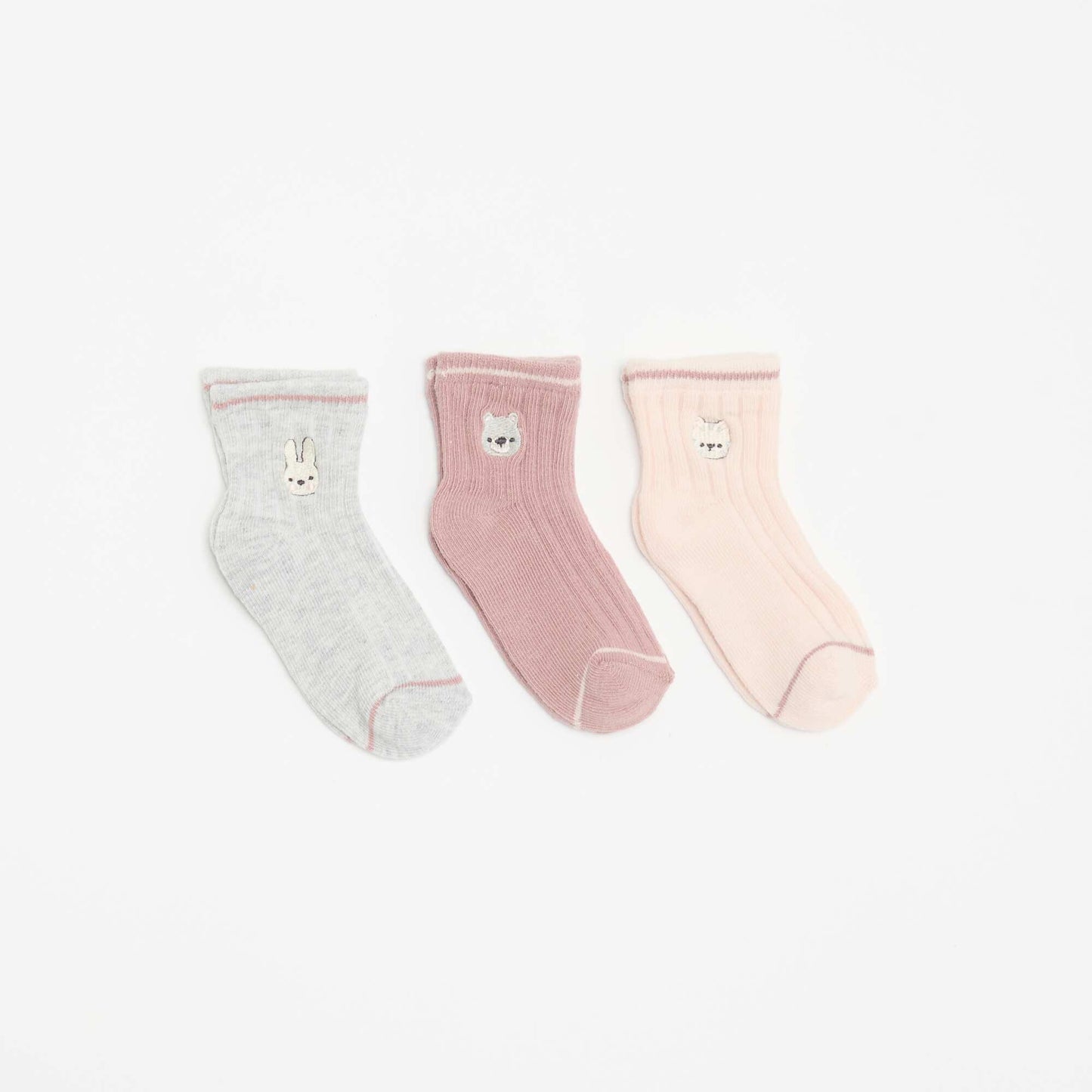 3-pack of Playful Embroidered Ankle Socks PINK
