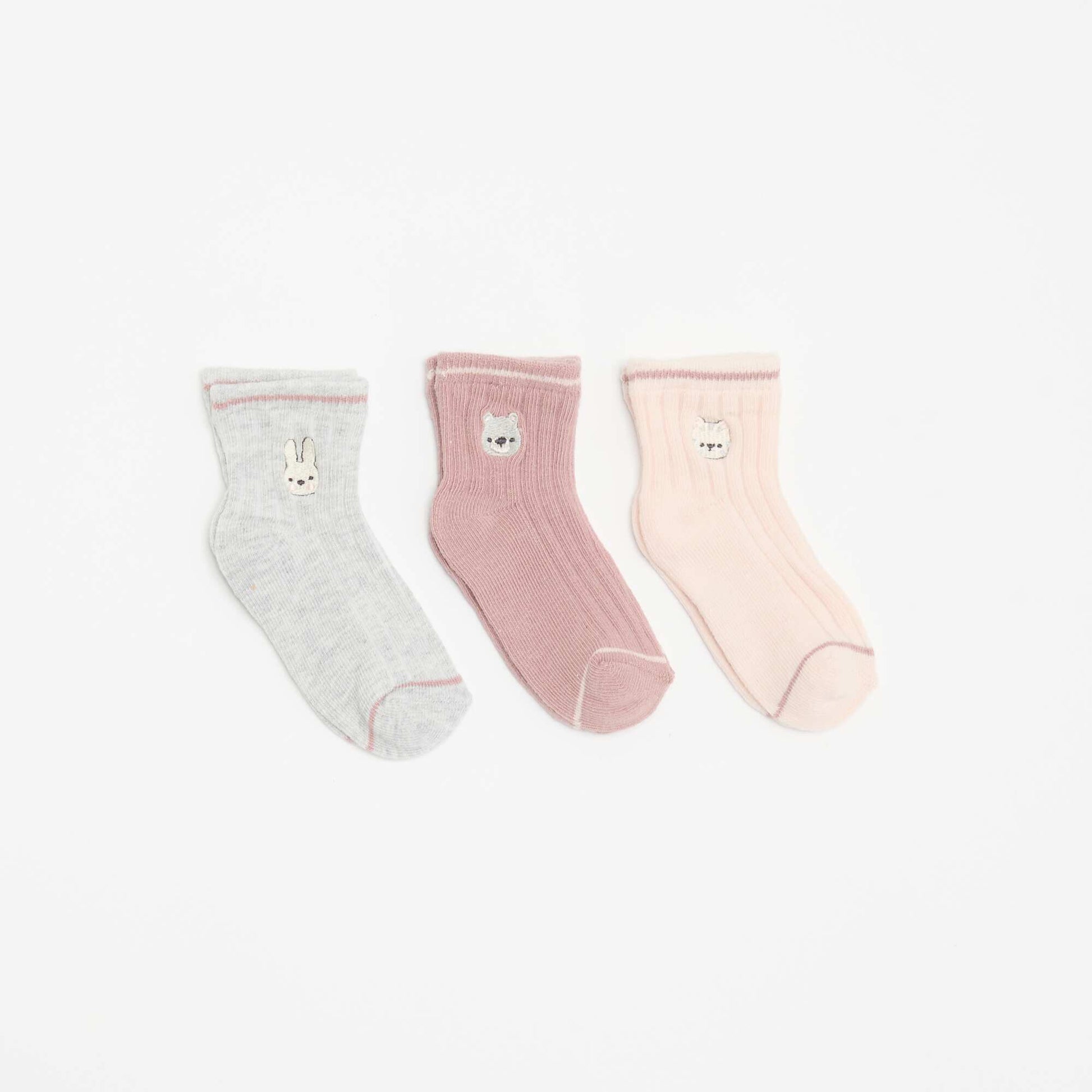 3-pack of Playful Embroidered Ankle Socks PINK