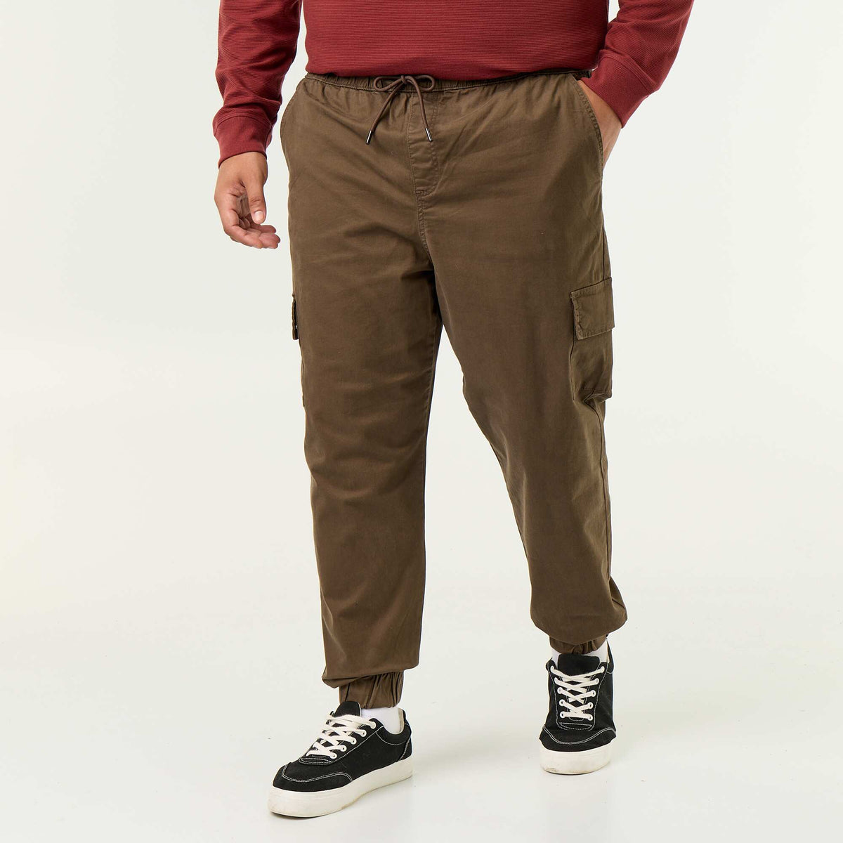 Wide twill trousers BROWN