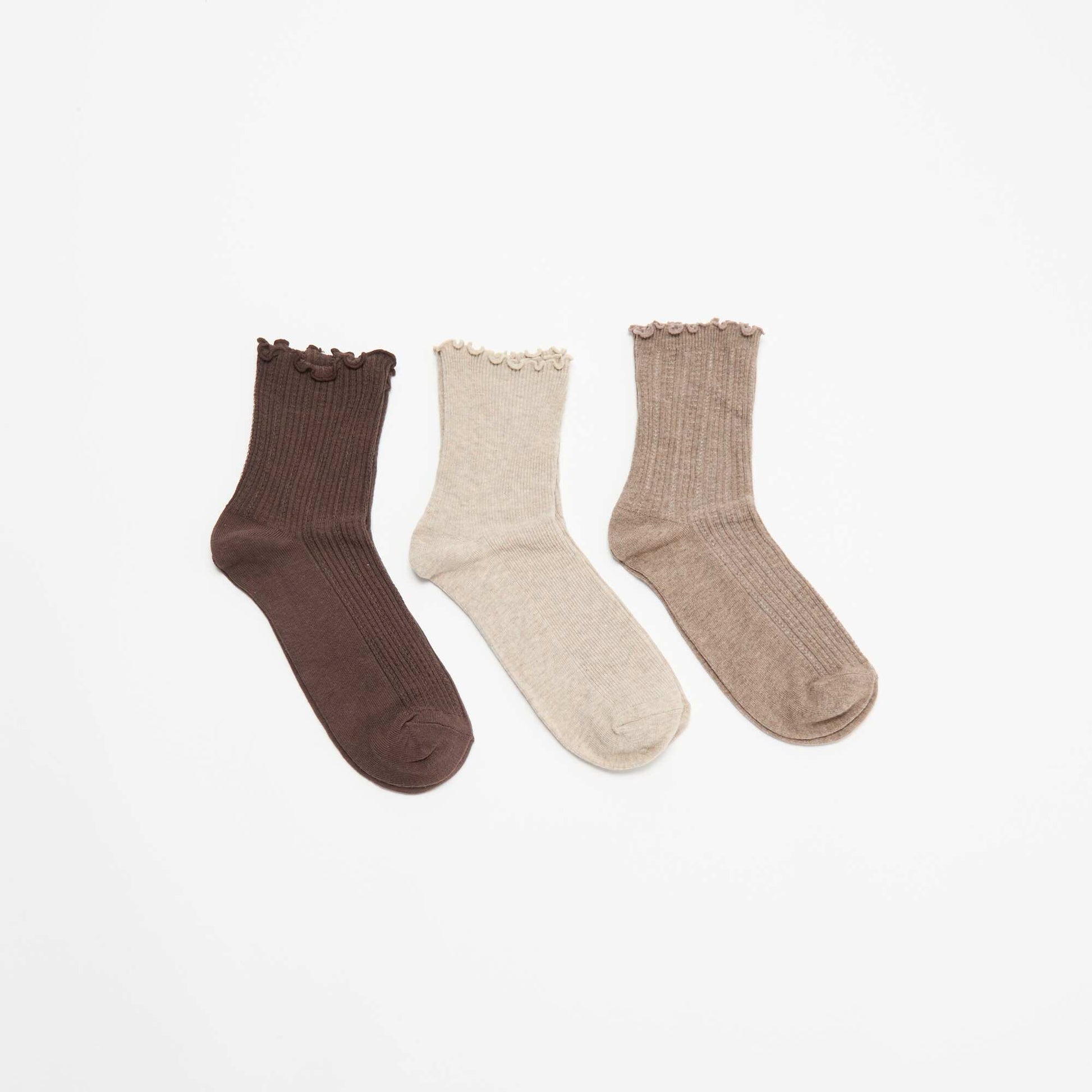 Pack of 3 pairs of pointelle knit socks BEIGE