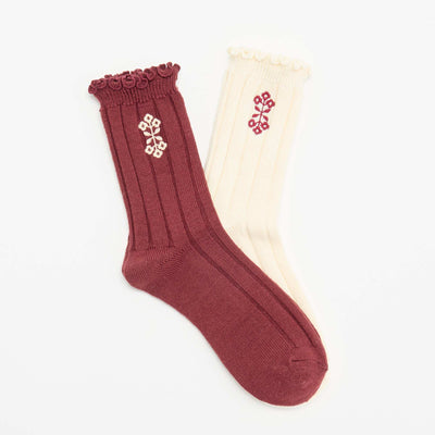 Pack of 2 Pairs of Embroidered Ankle Socks BEIGE