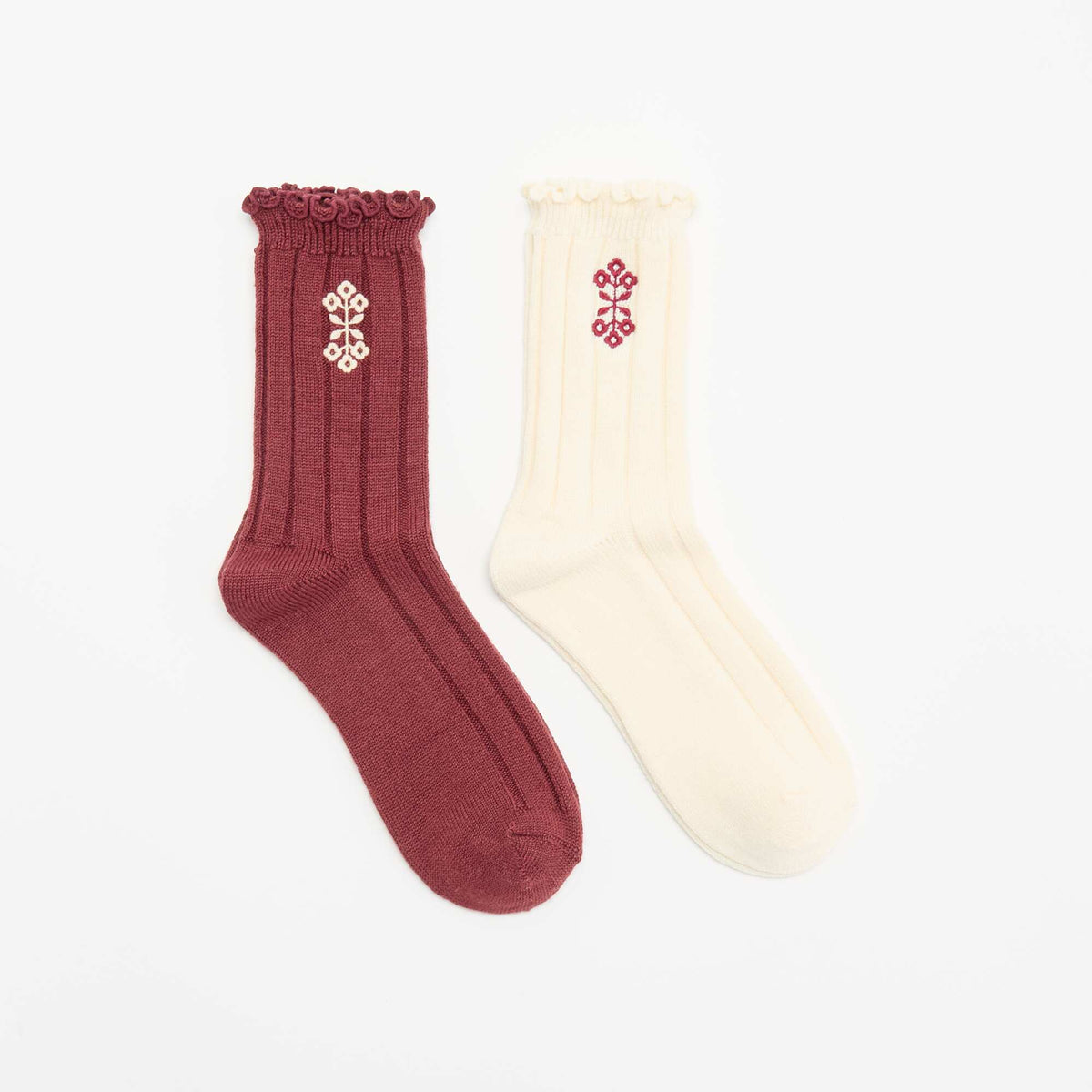 Pack of 2 Pairs of Embroidered Ankle Socks BEIGE