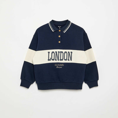 Long-sleeved rugby style polo shirt BLUE