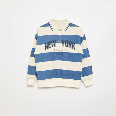 Long-sleeved rugby style polo shirt BLUE