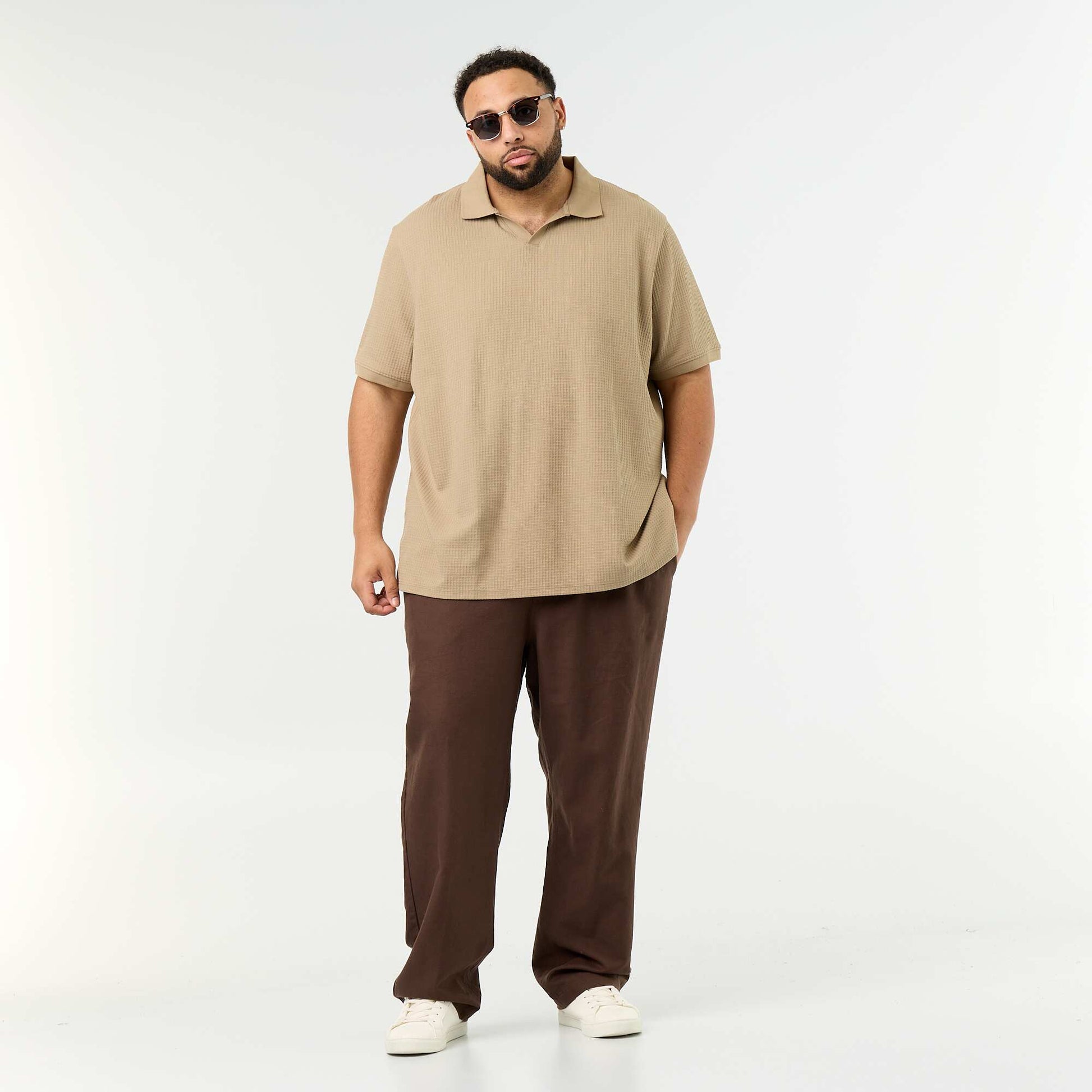 Men's Short-Sleeved Honeycomb Polo Shirt BEIGE