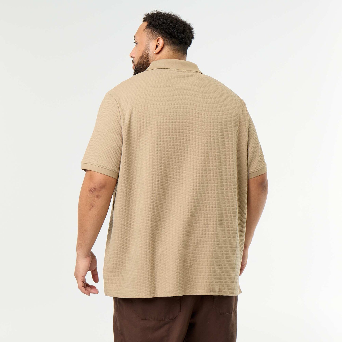 Men's Short-Sleeved Honeycomb Polo Shirt BEIGE