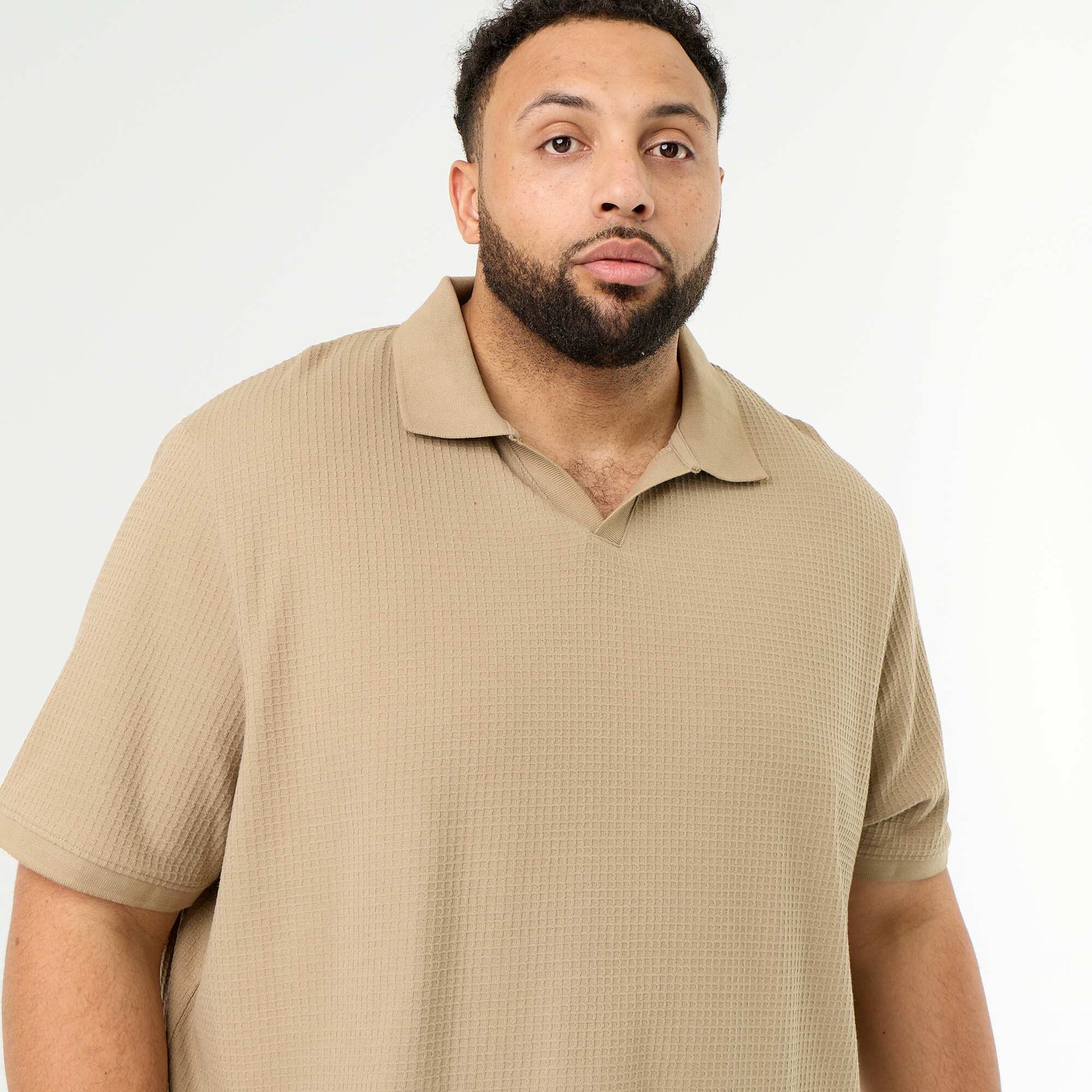 Men's Short-Sleeved Honeycomb Polo Shirt BEIGE