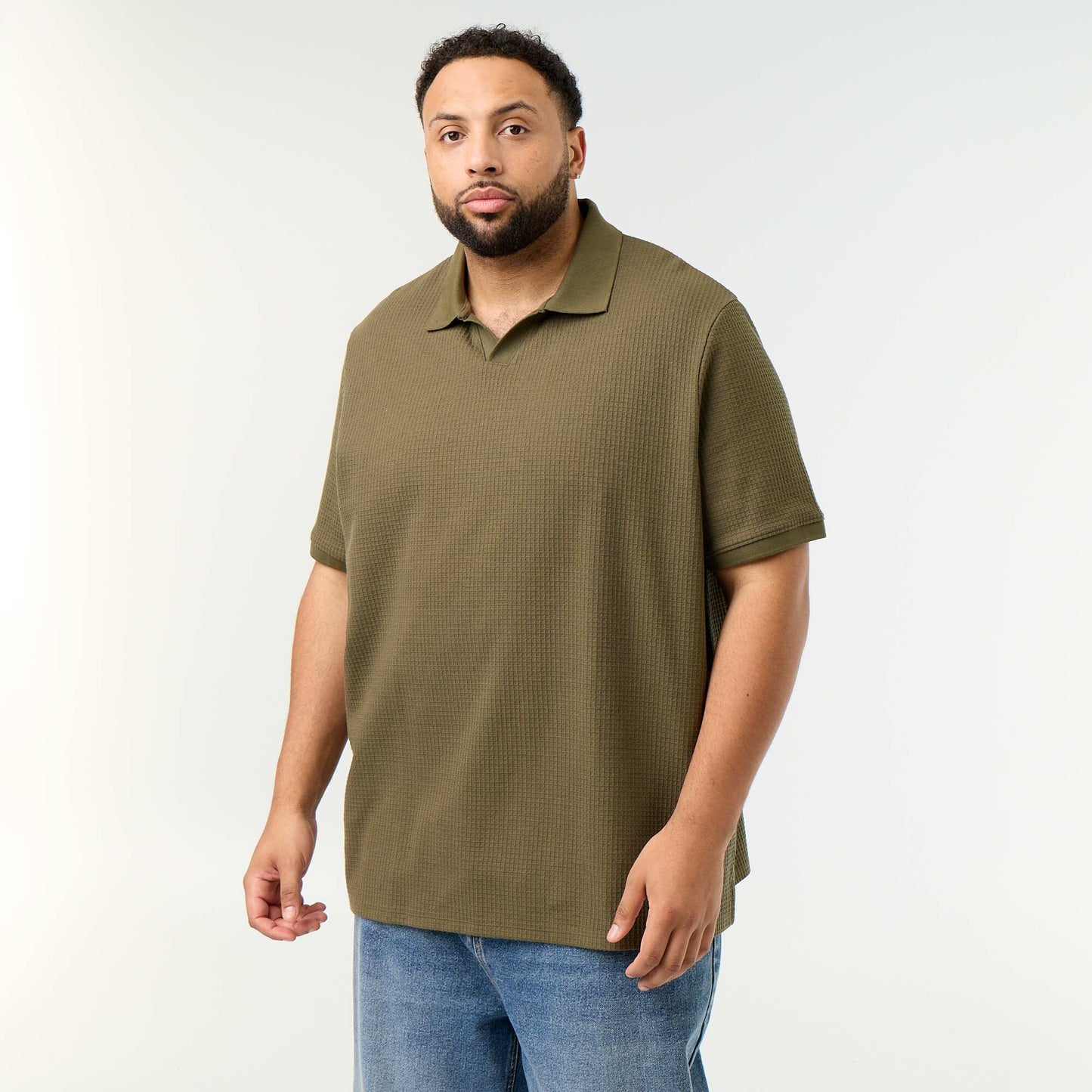 Men's Short-Sleeved Honeycomb Polo Shirt KHAKI