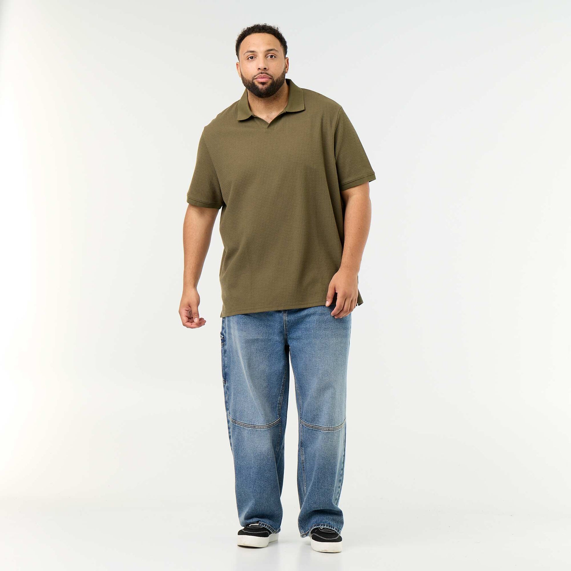 Men's Short-Sleeved Honeycomb Polo Shirt KHAKI