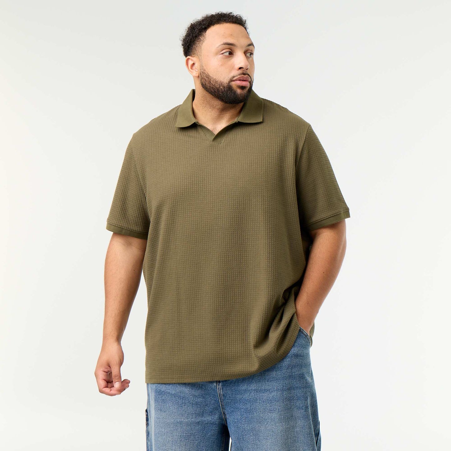 Men's Short-Sleeved Honeycomb Polo Shirt KHAKI